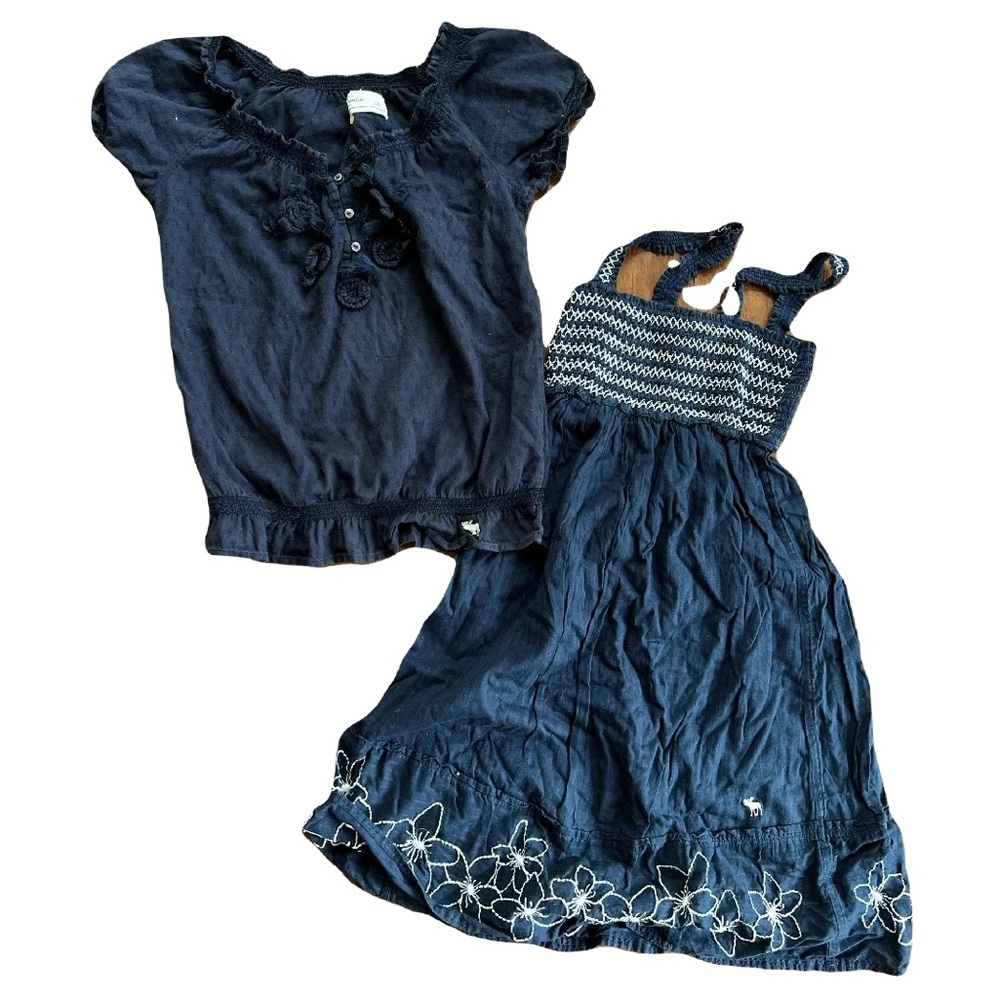 Vintage Y2K Abercrombie Girls Navy Cotton Dress and Blouse Set of 2